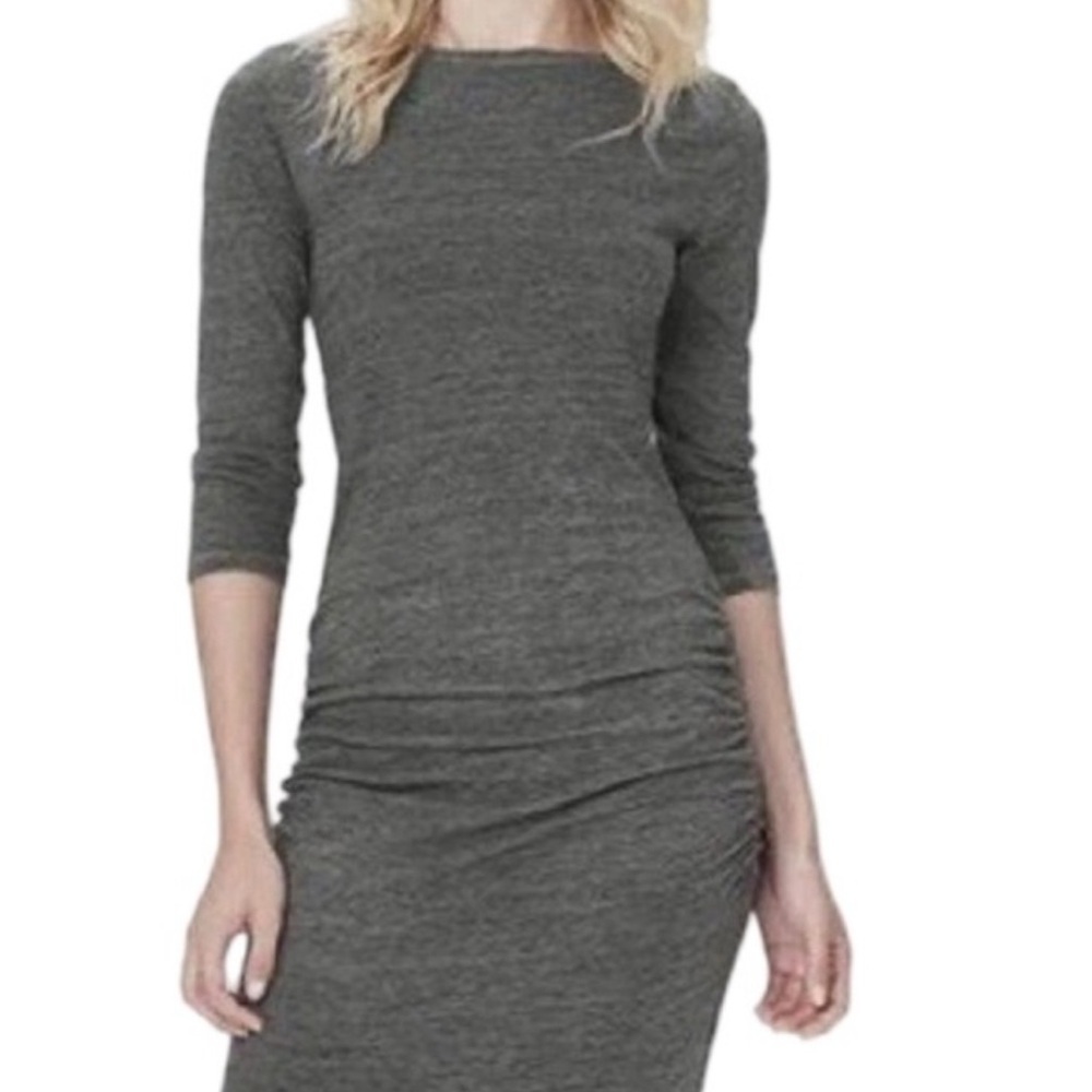 James Perse Charcoal Long Sleeve Ruched Midi Dress size 3 Large new w tags
